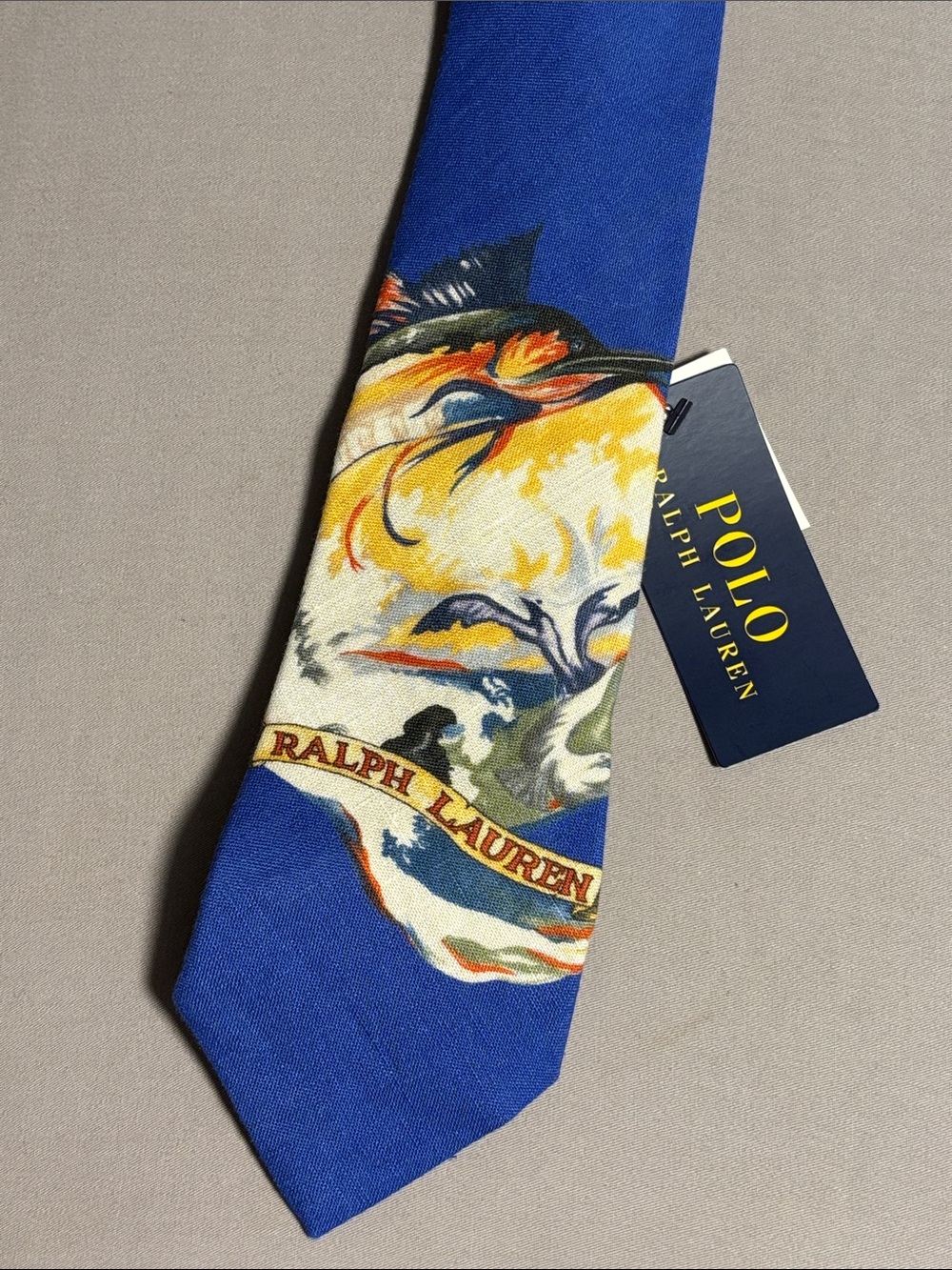 Ralph Lauren linen tie with fish/ocean scene